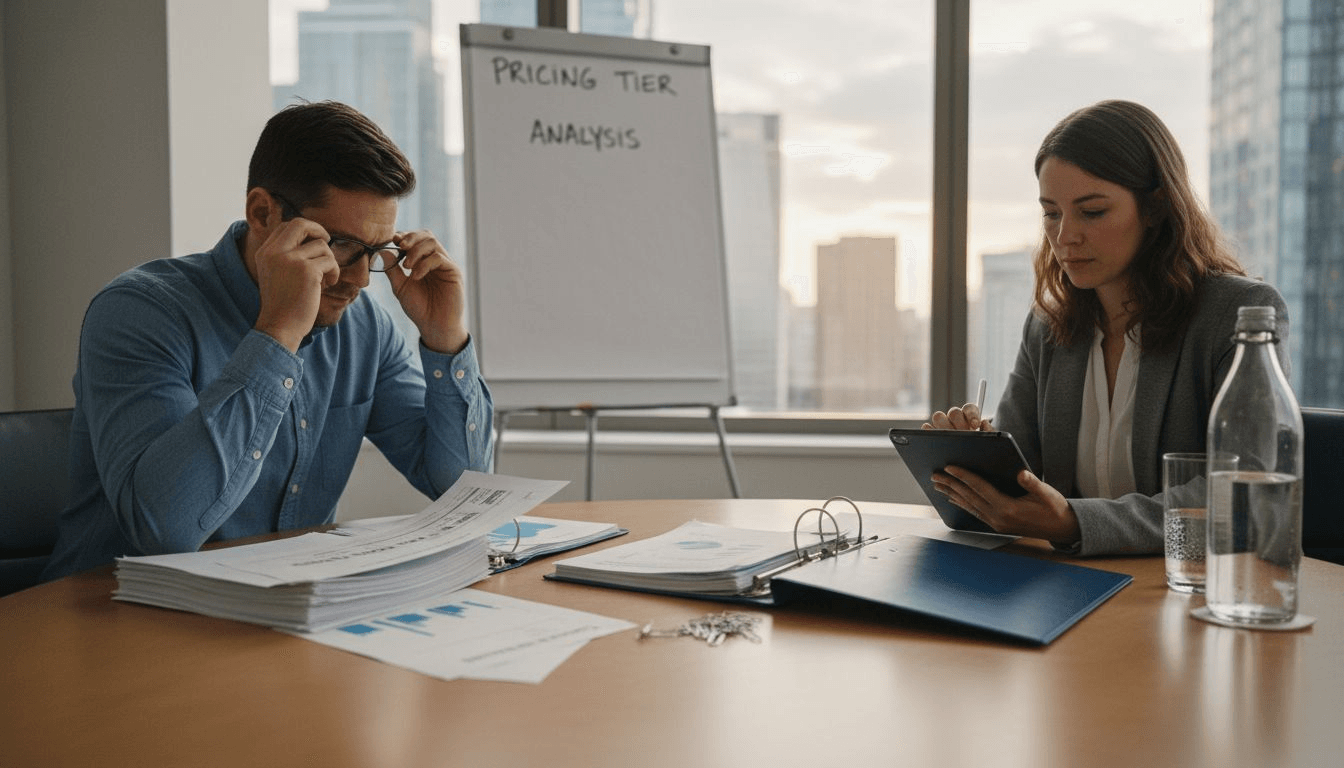 Colleagues discussing scheduling tool pricing
