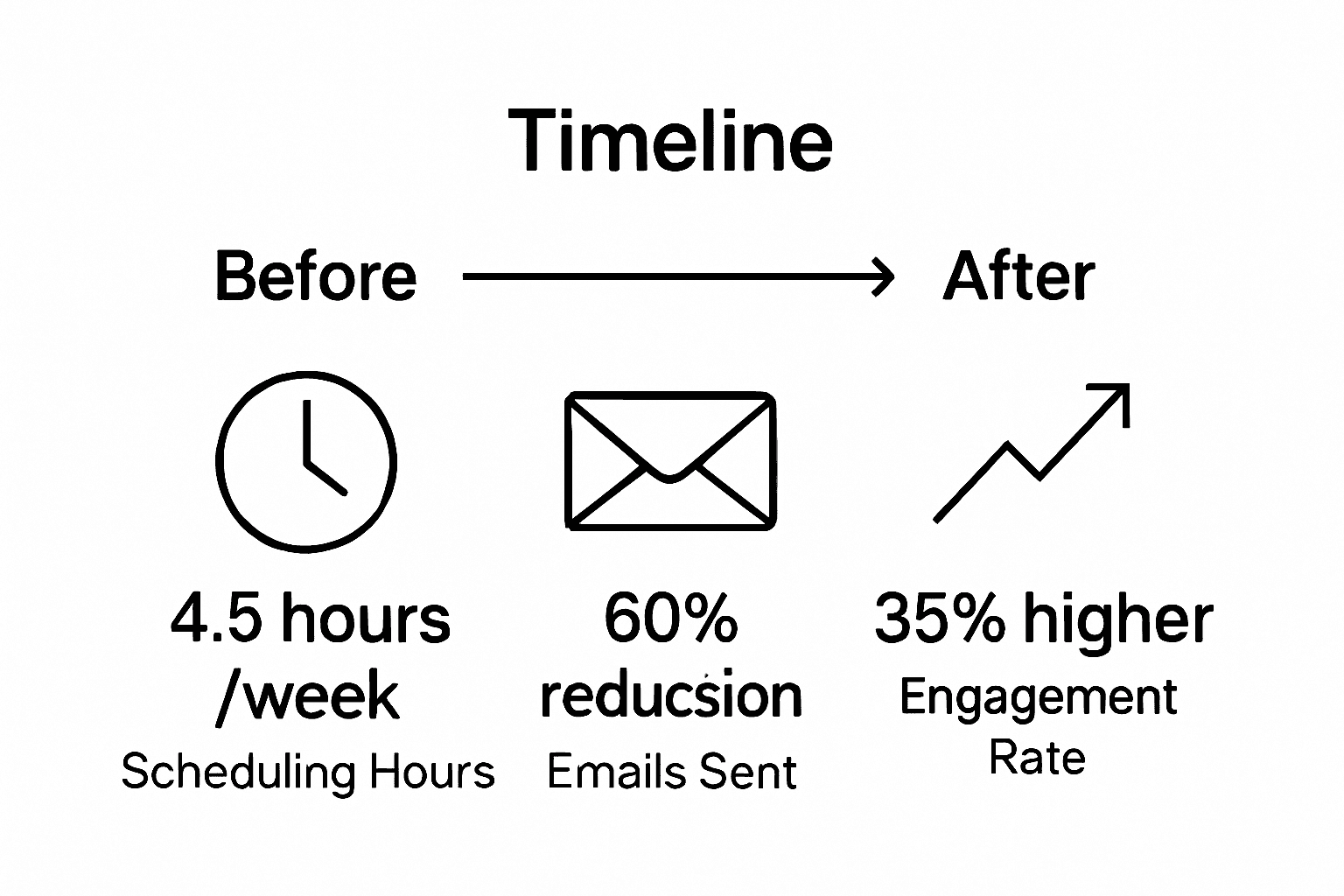 Infographic comparing time spent and engagement before and after group scheduling